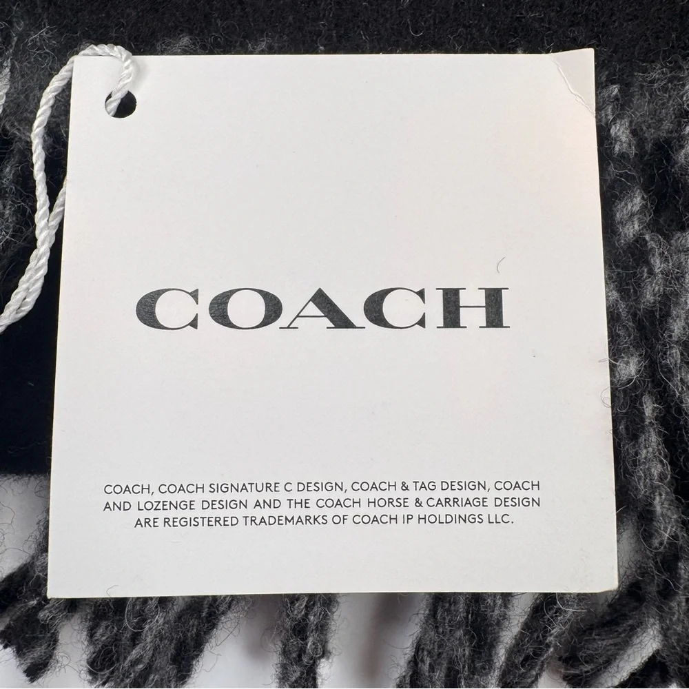 NWT Coach Unisex Signature Bi-Color Wool/Cashmere Logo Scarf Black/Grey Preppy